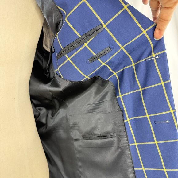 Paul Fredrick Wool Blazer Sport Coat Mens Size 43R Blue Plaid Jacket - Picture 16 of 16
